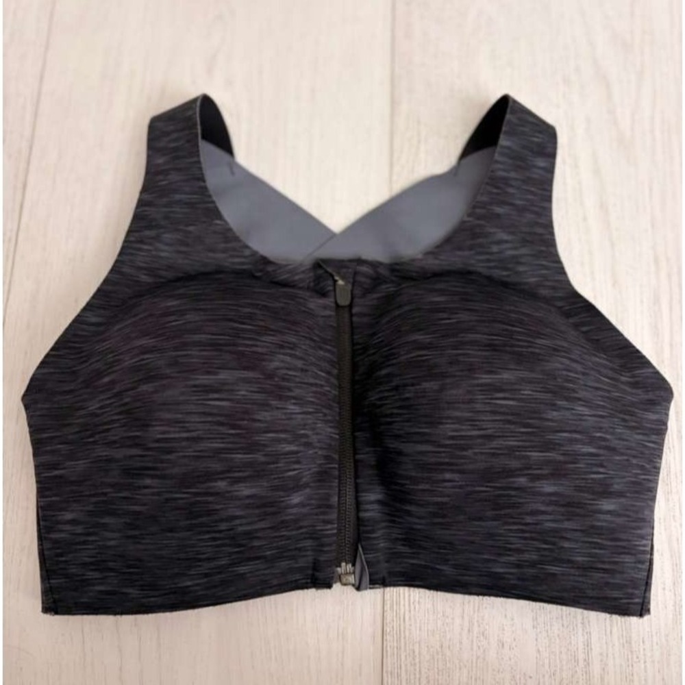 Lululemon Enlite Bra Zip Front *High Support Sz 34DD Static Rain Dark Cast Black